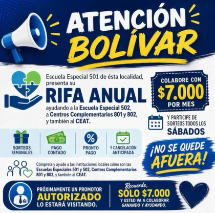 YA ESTÁ A LA VENTA LA RIFA ANUAL DE LA ESCUELA ESPECIAL 501