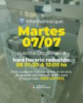 LA COOPERATIVA ELÉCTRICA ATENDERÁ EN HORARIO REDUCIDO ESTE MARTES POR EL PARTIDO DE ARGENTINA