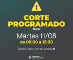 HABRÁ UN CORTE DE ENERGÍA ESTE MARTES POR LA MAÑANA EN ZONA RURAL